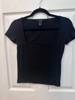 Forever 21 Black Square-Neck Short Sleeve Knit Top